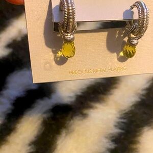 Silver Hoop Earrings with removable Yellow Gem Drop 🐣